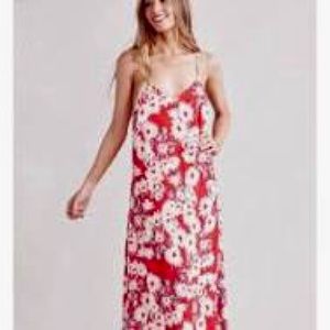 Anthropologie / Anthro Paper Crown Maxi Dress Red Floral w Back V Straps sz XS